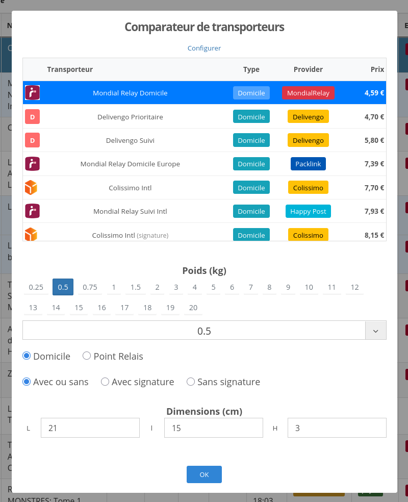 Comparateur de transporteurs Glivres